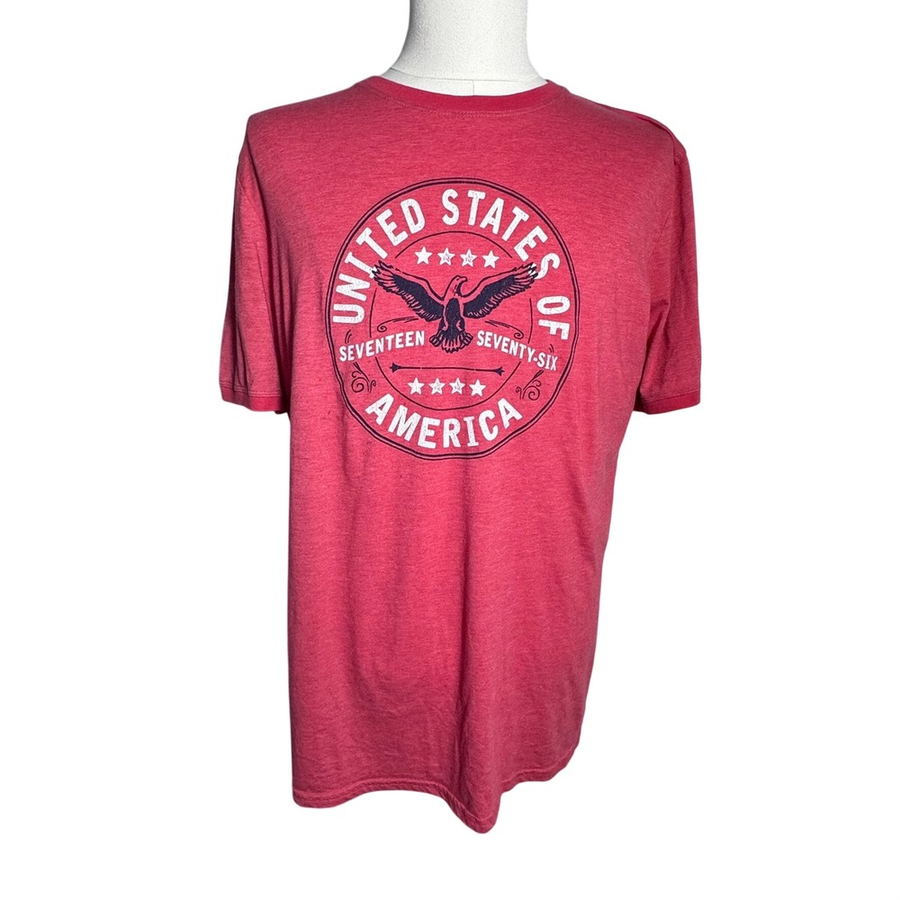 CAMP DAVID Unisex XL Red Heathered Graphic T-Shirt USA Eagle Seal Short‎ Sleeve
